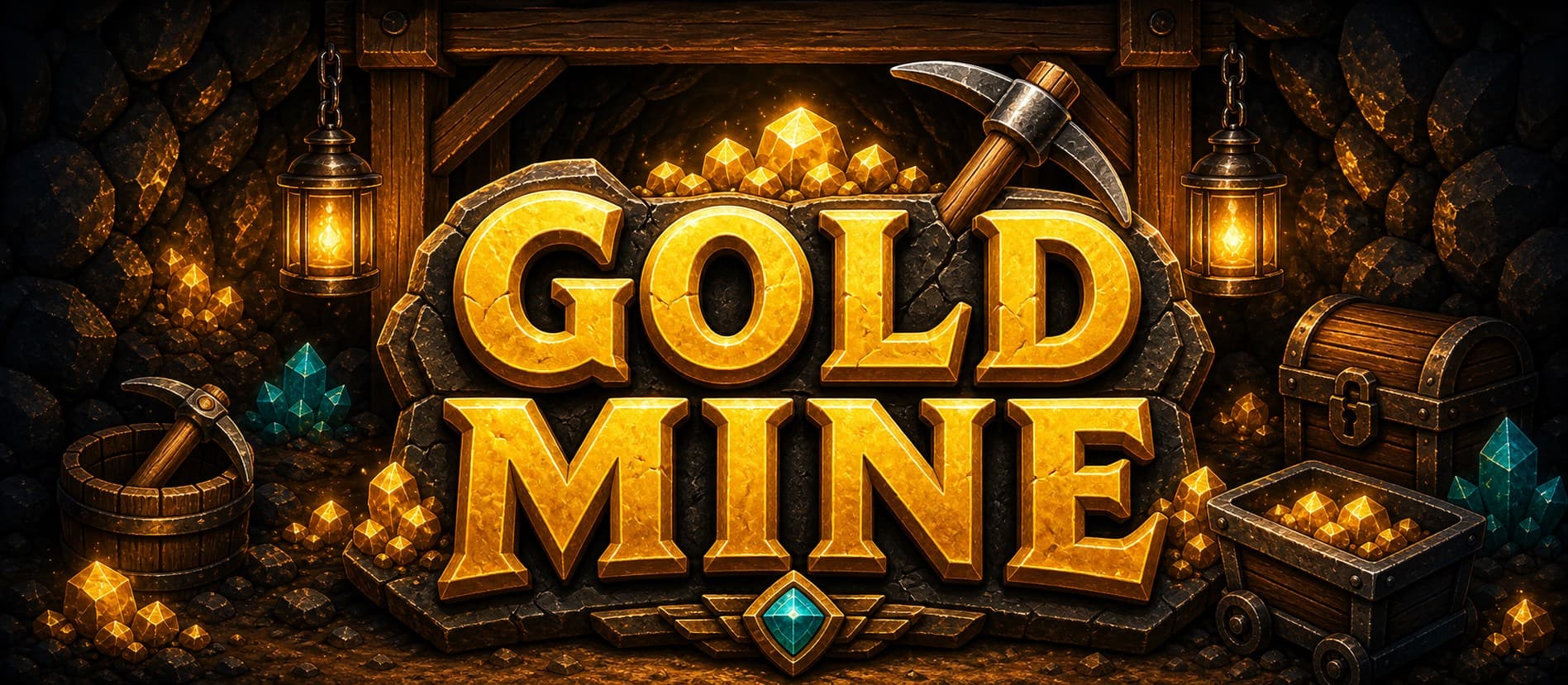 Gold Mine title logo in a dark gold-filled mine